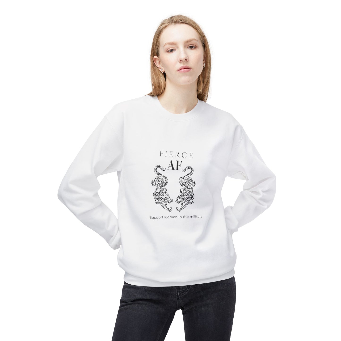 Fierce AF Military Support Sweatshirt - Unisex Midweight Fleece Crewneck