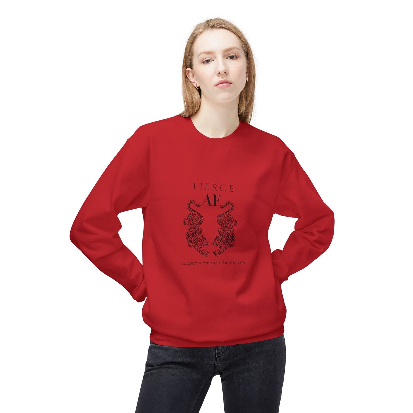 Fierce AF Military Support Sweatshirt - Unisex Midweight Fleece Crewneck